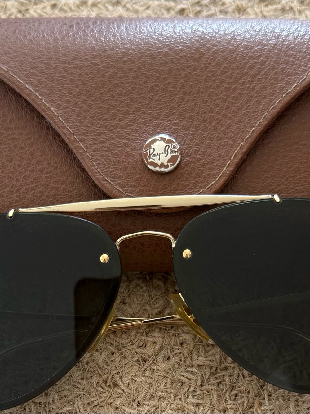 Ray-Ban Gold Frame Sunglasses with Black Lenses